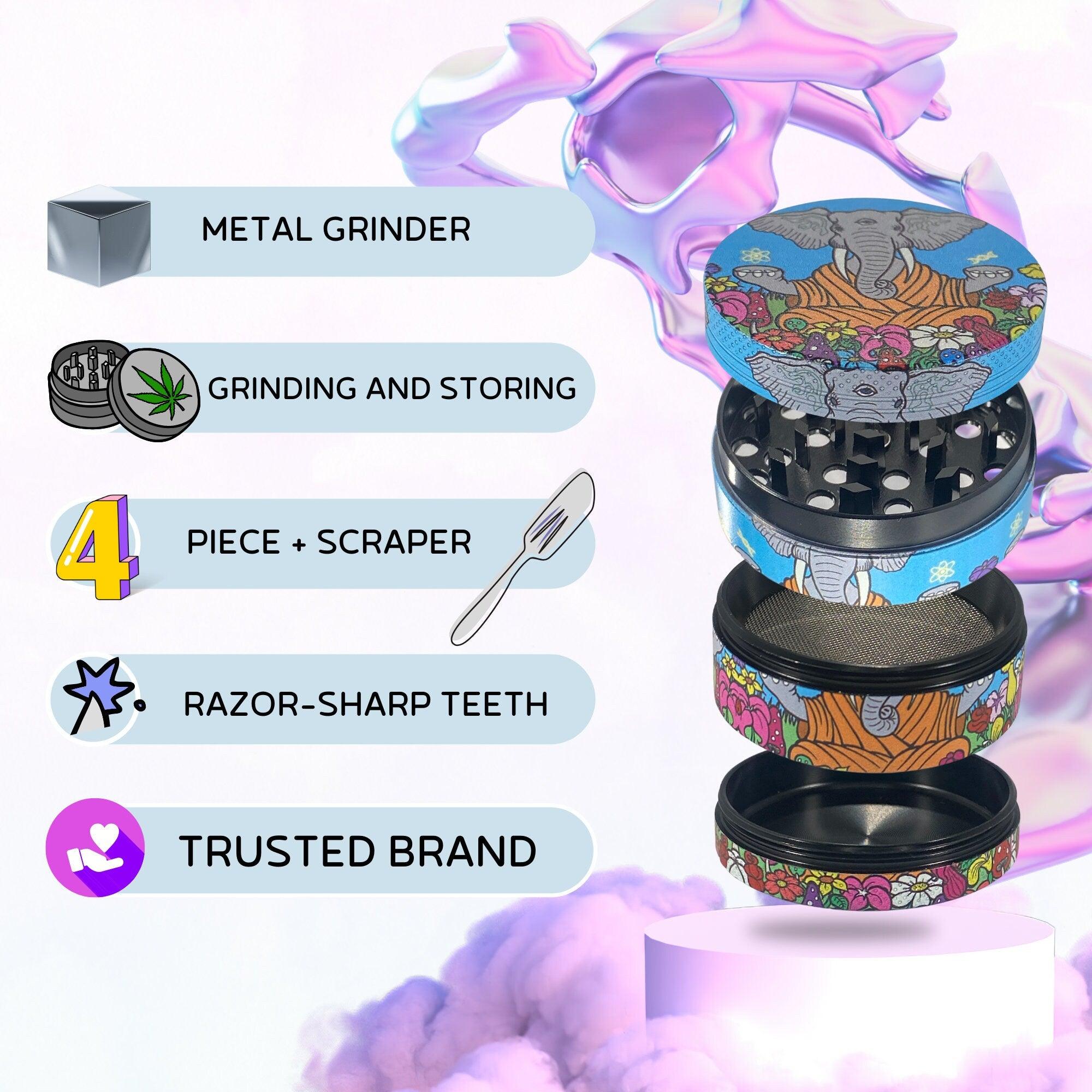 Weed Grinder | Elephant Cute, marijuana grinders, weed accessories, 4 piece grinder, metal grinder, cannabis, Pink Psychedelic Trippy Girly
