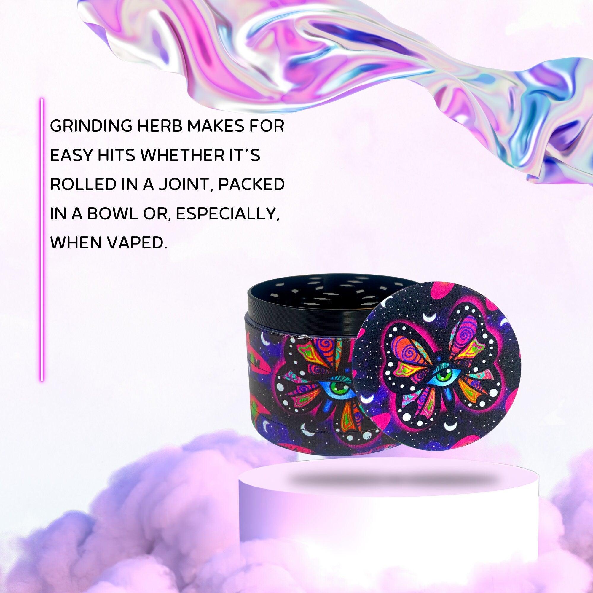 Cute Weed Grinder | Rainbow, butterfly cannabis grinders, space eye, accessories, 4 piece grinder, Pink Psychedelic Trippy Herb Girly, black