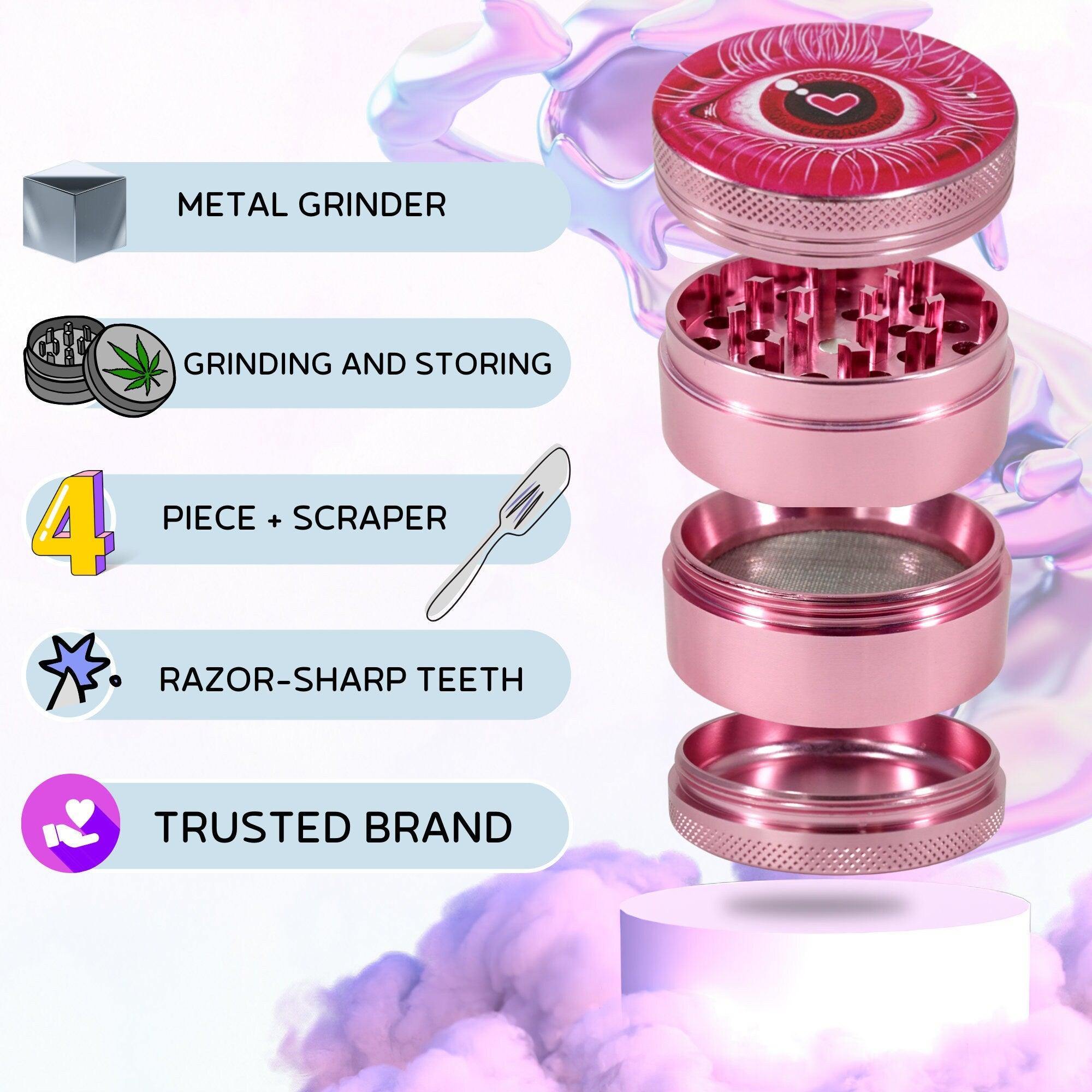 Eyeball Weed Grinder | Love Heart Grinder, Aluminium cannabis grinders, 4 piece grinder, Pink Psychedelic Trippy grinder, Herb Girly grinder