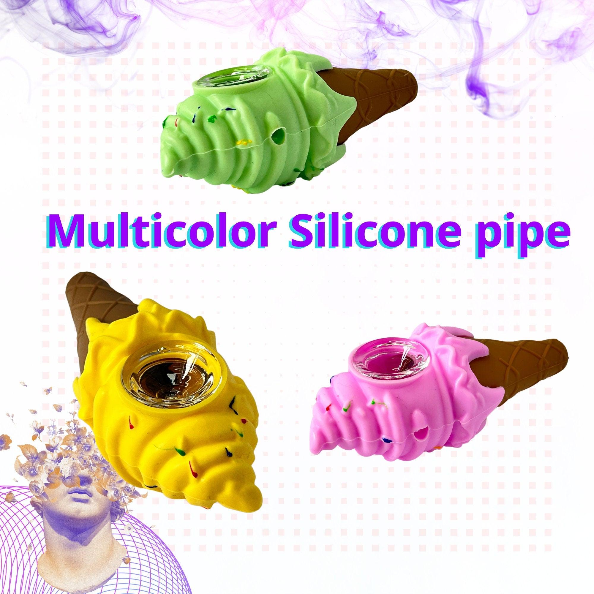 Kawaii Ice Cream Silicone Pipe: Unbreakable Collectible Pipe, Cute Smoking Pipe + Glass Bowl Pocket Size Pipe, Girly Pipe, 420 Cool Pipe