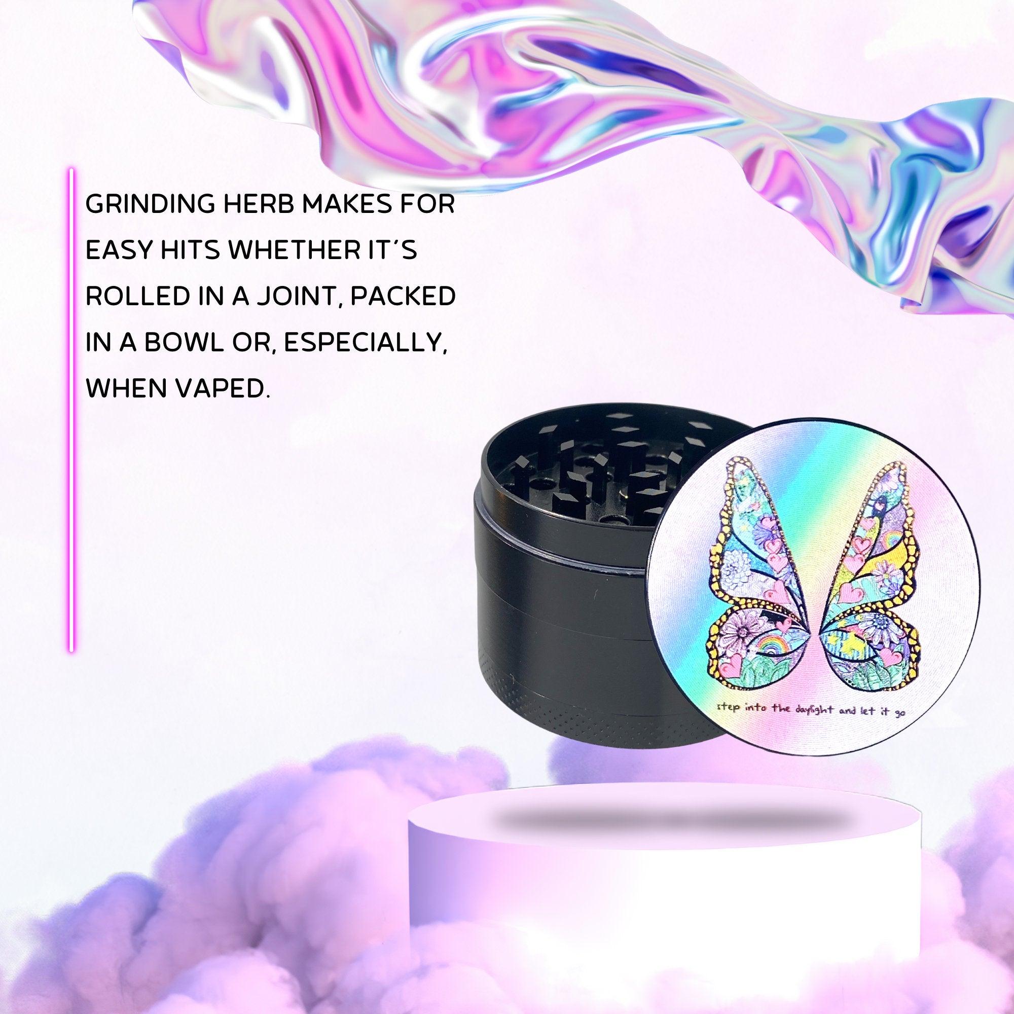 Butterfly Cute Weed Grinder | Rainbow, cannabis grinders, weed accessories, 4 piece grinder, cannabis, Pink Psychedelic Trippy Herb Girly