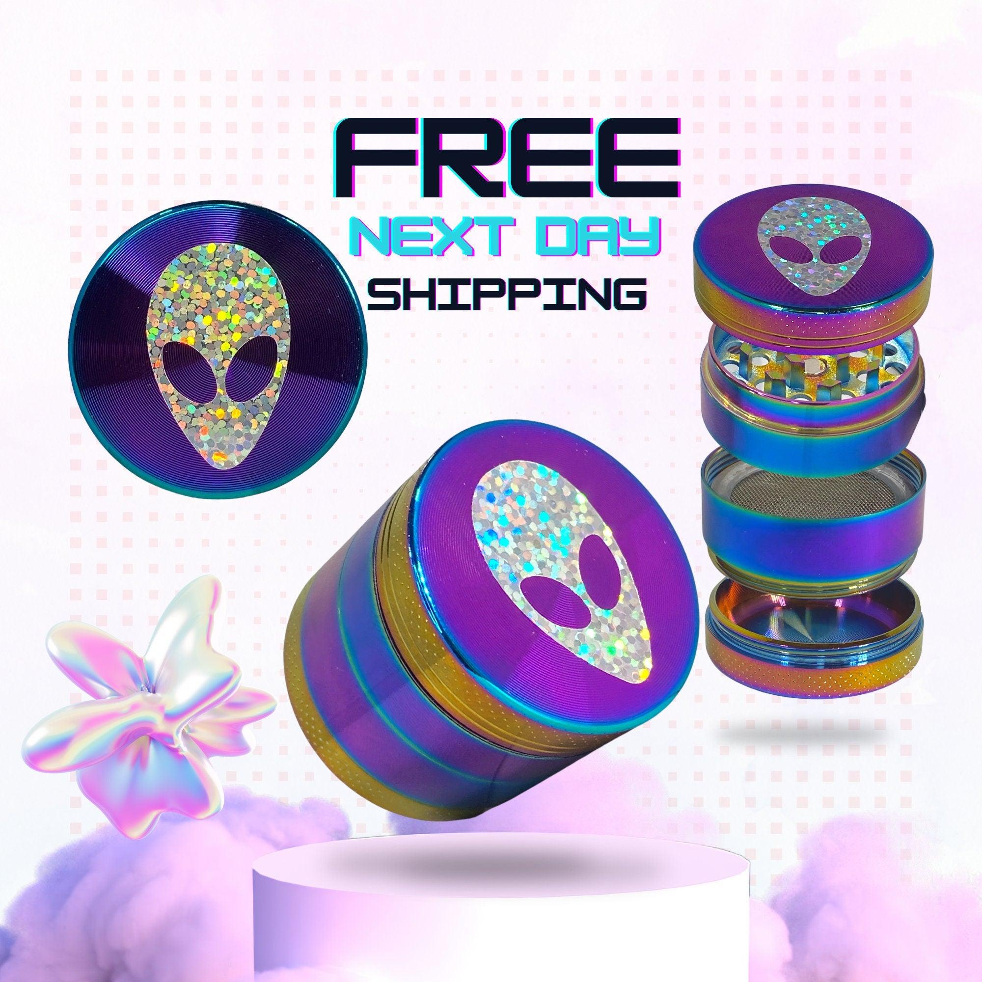 Cute Weed Grinder: iridescent grinder UFO Alien space, cannabis grinders, weed accessories, 4 piece, cannabis, Psychedelic Trippy Herb Girly