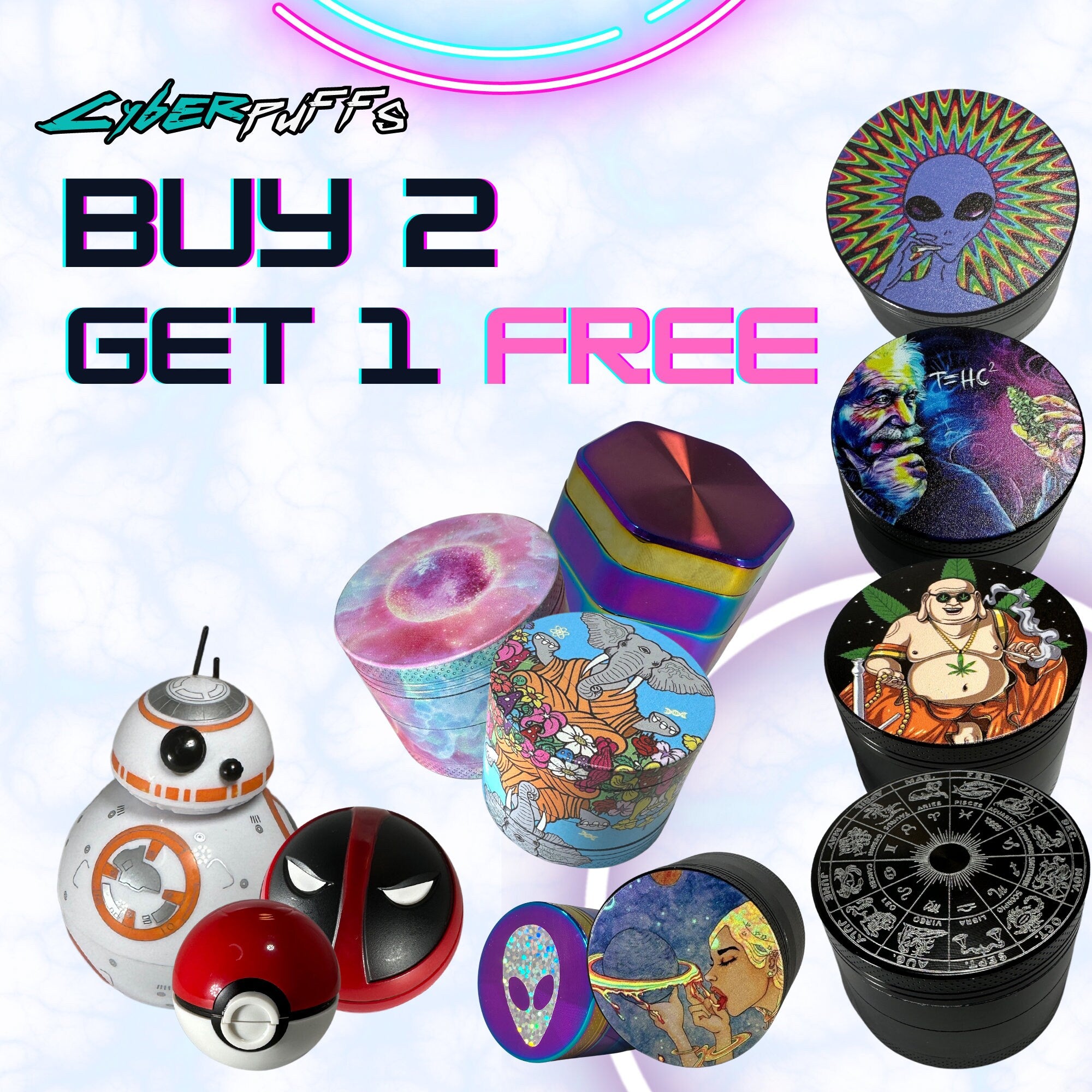 Cute Weed Grinder | Rainbow, butterfly cannabis grinders, space eye, accessories, 4 piece grinder, Pink Psychedelic Trippy Herb Girly, black