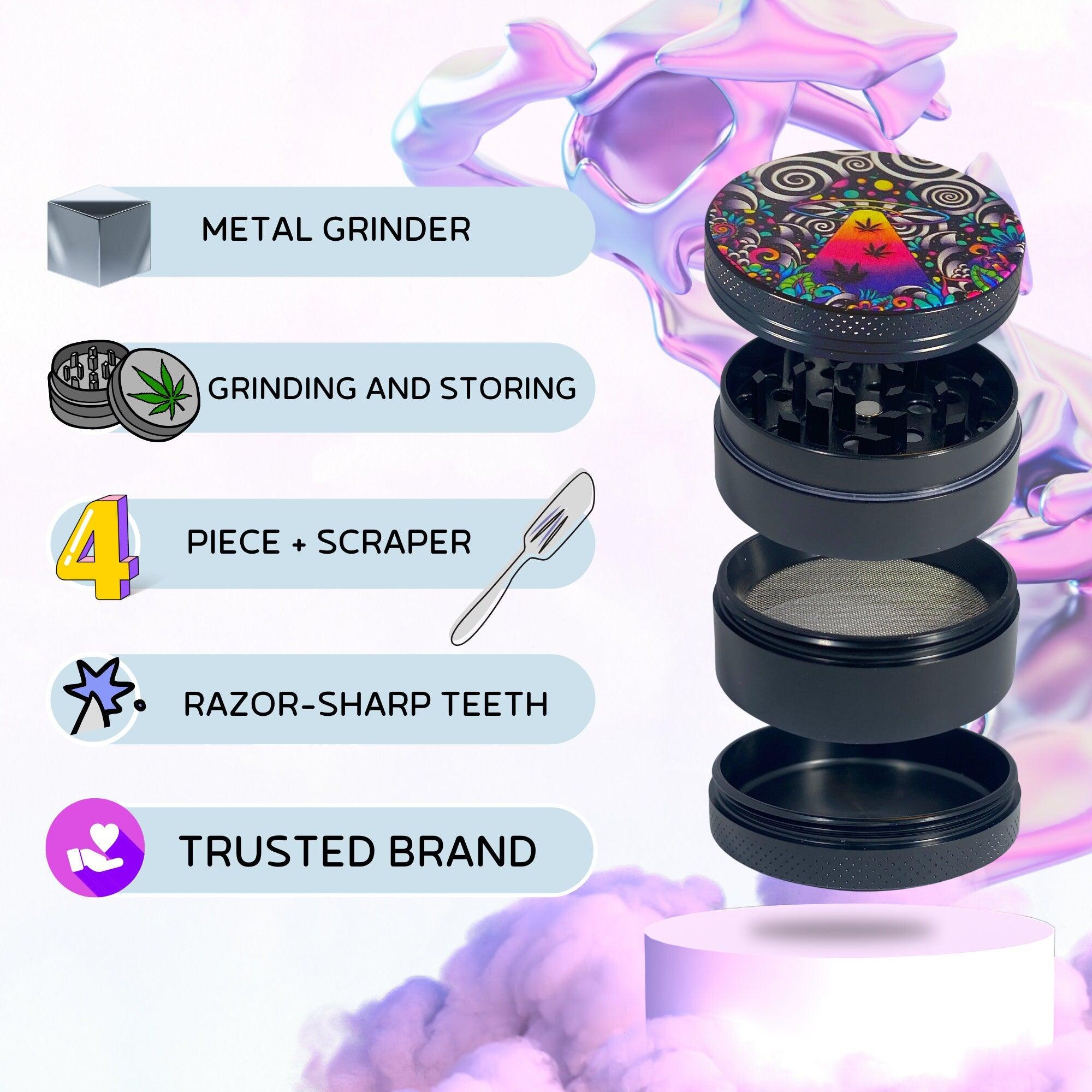 Trippy Weed Grinder | Rainbow, mushroom grinder, cannabis grinders, weed accessories, 4 piece, cannabis, Pink Psychodelic Herb Girly Man