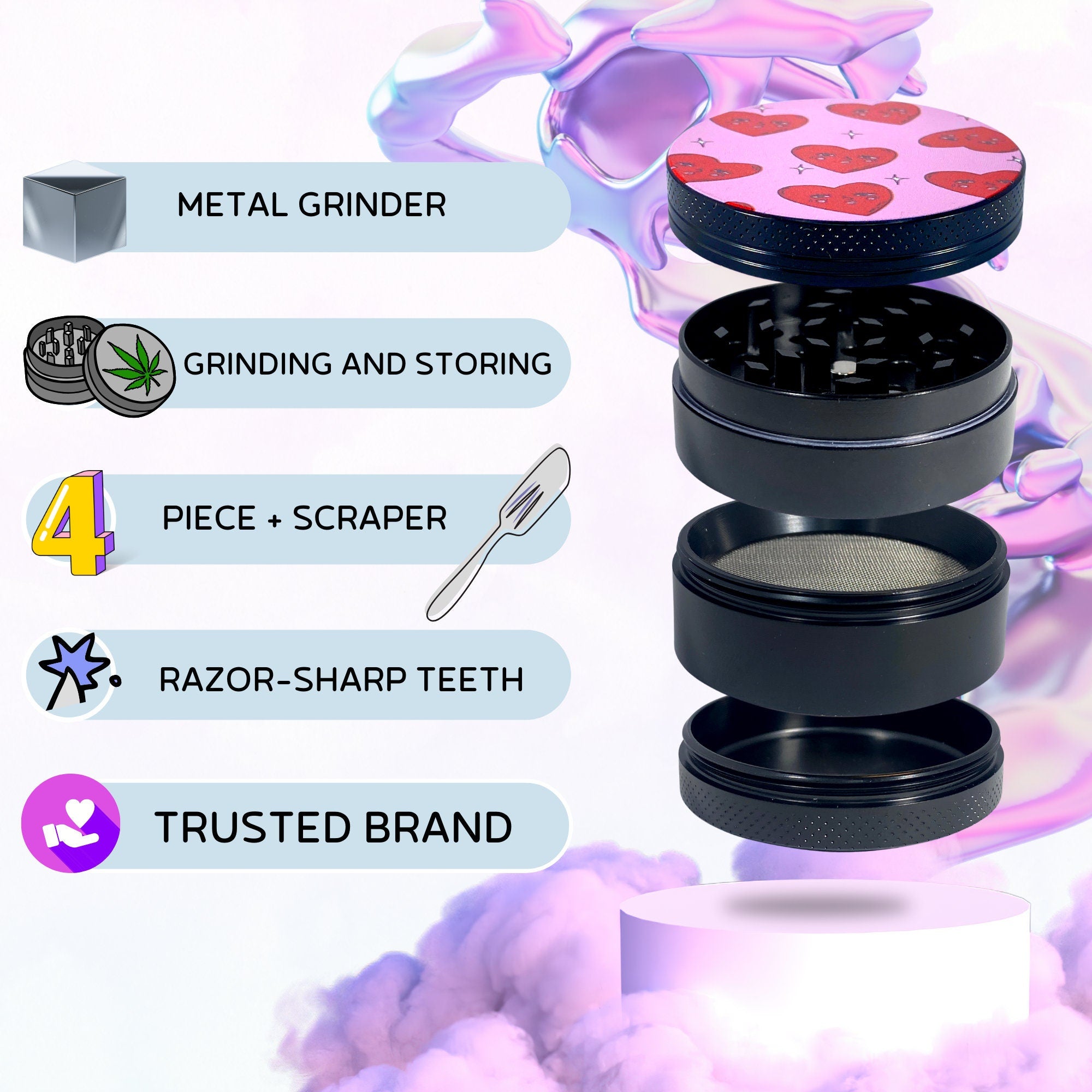 Cute Weed Grinder | Heart Grinder, cannabis grinder, weed accessories, 4 piece grinder, Metal grinder, Pink Trippy grinder, Girly grinder