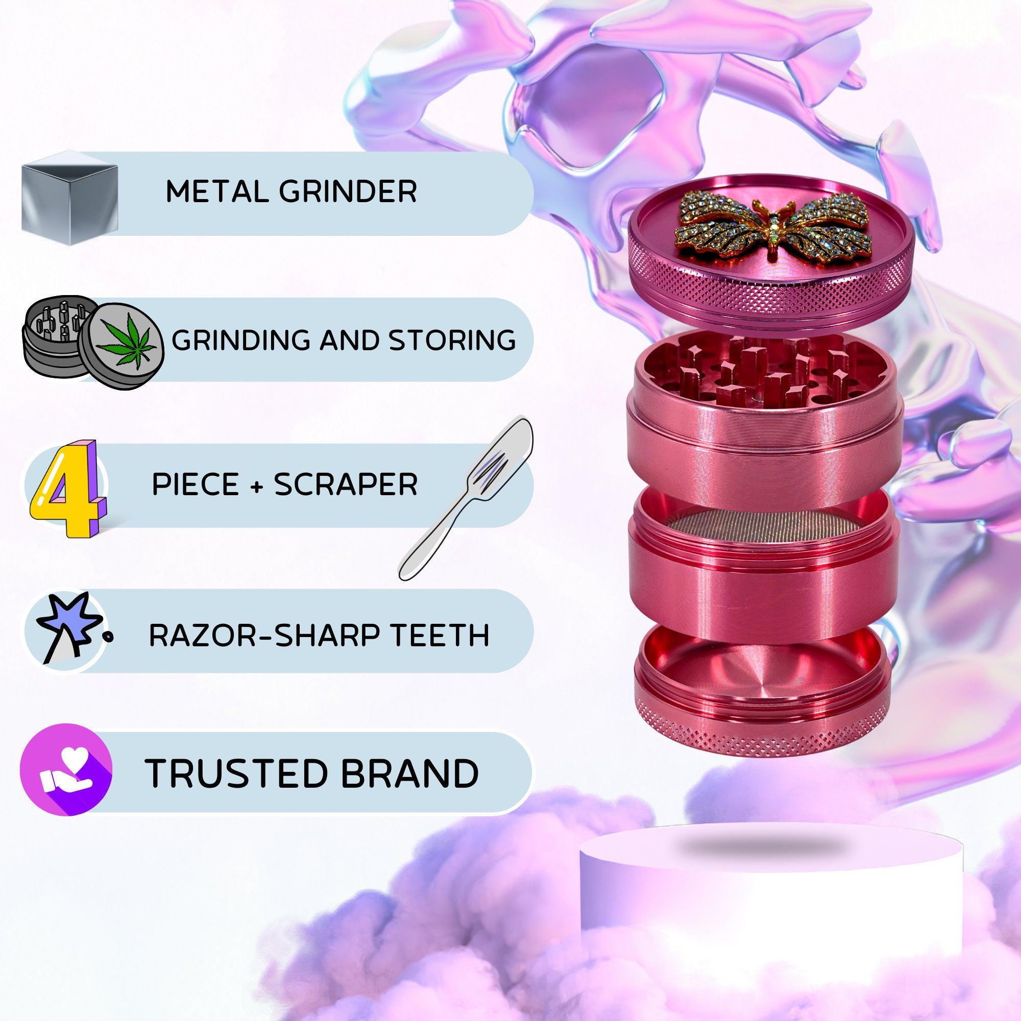 Butterfly Weed Grinder | Metal Grinder, cannabis grinders, uper cute grinder, 4 piece grinder,Pink Grinder, Herb Girly grinder, rhinestones
