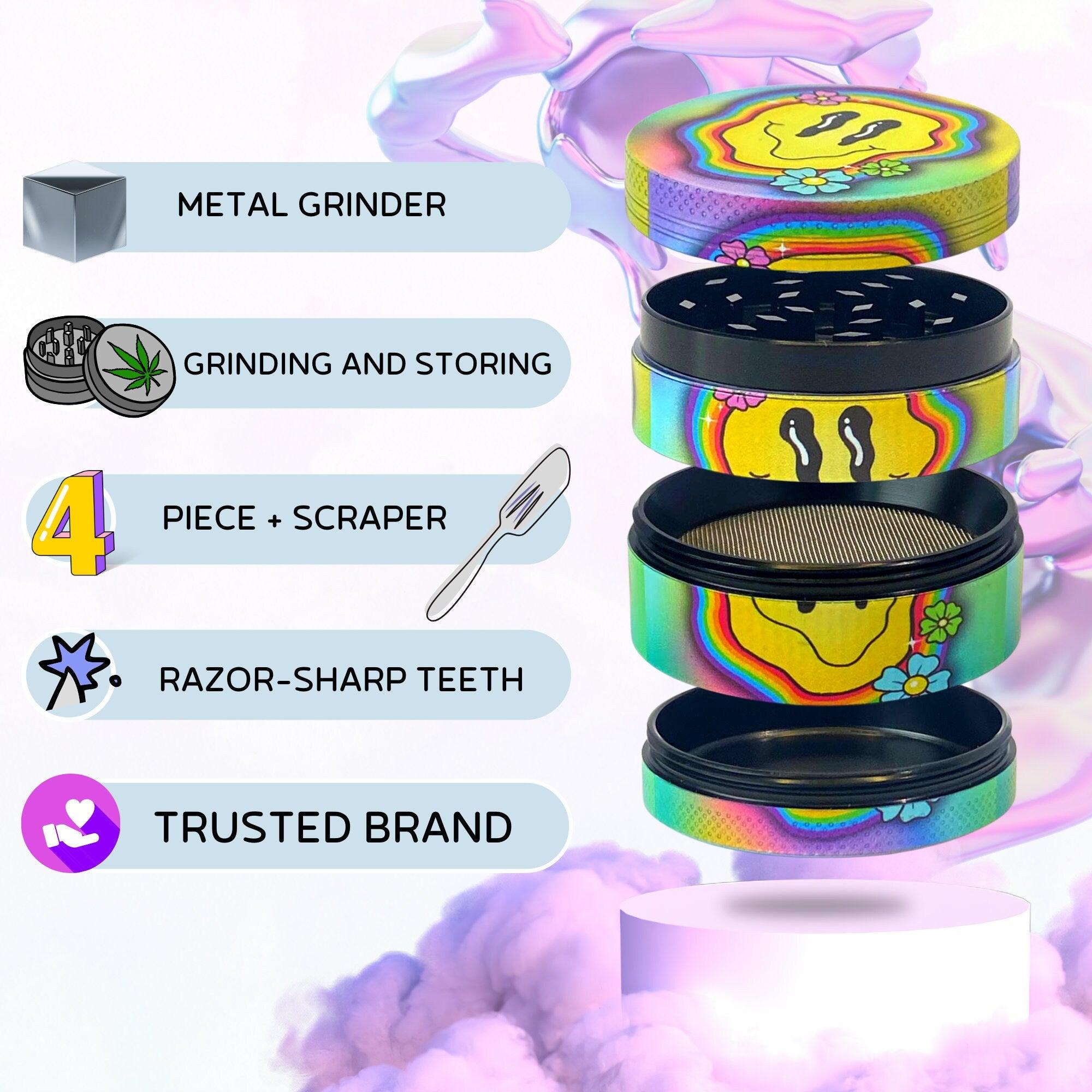 Trippy Emoji Grinder | Weird cannabis grinders, weed accessories, 4 piece grinder, metal grinder, Psychedelic Grinder, Trippy Smile Grinder