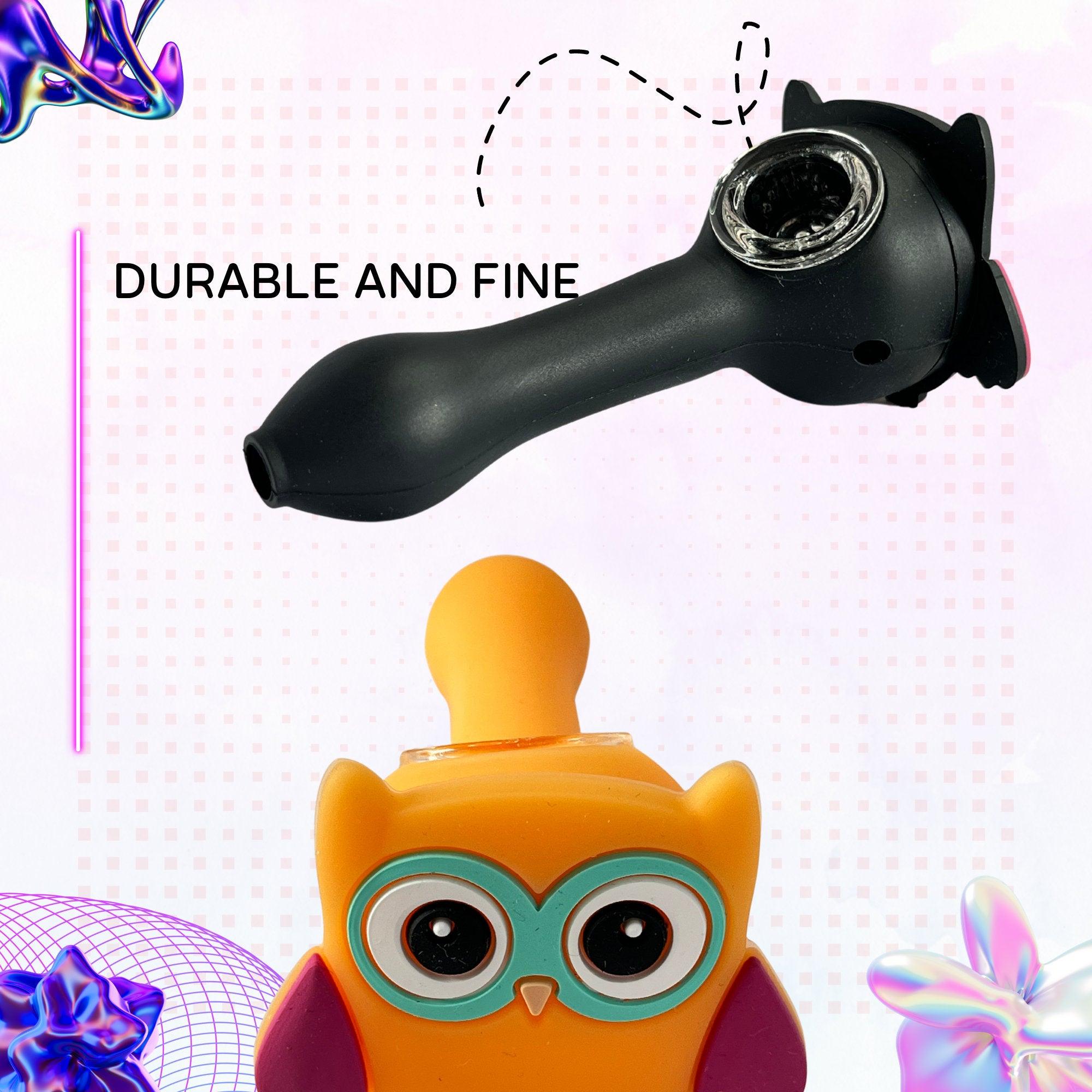 OWL Silicone Pipe Collectible: Cute Smoking Pipe + Glass Bowl Unbreakable Pipe, Girly Glass Bowl, Cool Pipe, Unique Smoking Pipe, 420 gift