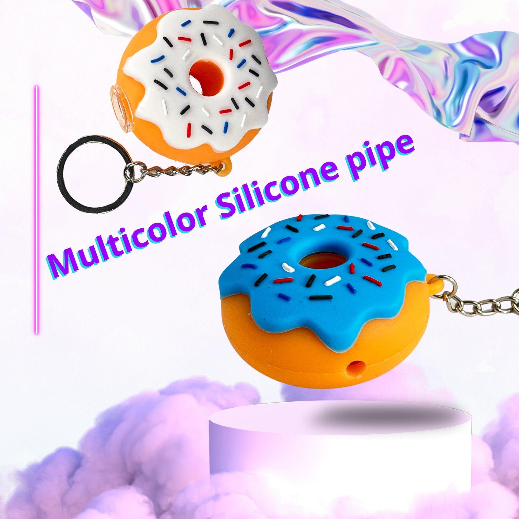Donut Silicone Pipe Collectible: Cute Smoking Pipe + Glass Bowl Unbreakable Pipe, Girly Keychain Pipe, Cool Pipe, 420 Smoking Pipe gift